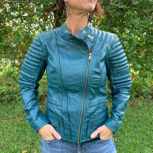 Harley Davidson Women's Teal Leather Riding Jacket